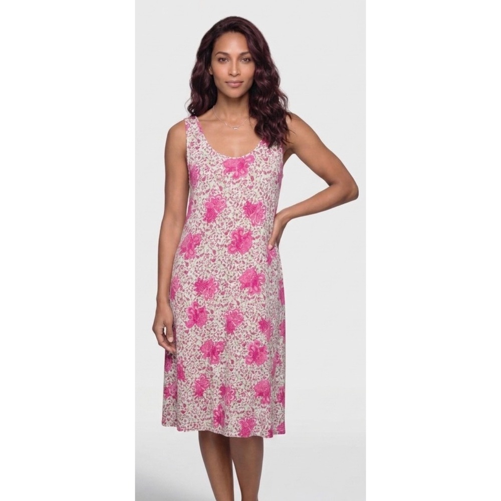 Pineapple Moon Floral‎ Shift Dress Womens Medium Pink Excellent Tropical Rayon